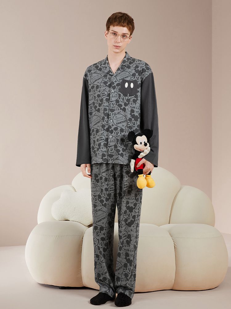 Disney Authorized Mickey Allover Print Cotton Pajama Set Male Version