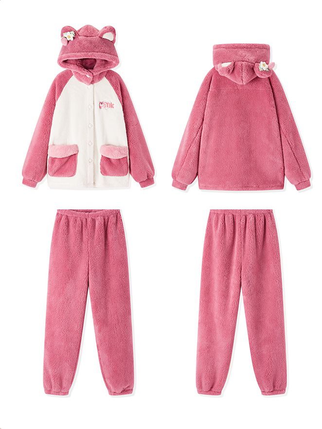 Disney Authorized Lotso Huggin-Bear Embroidery Hooded Pajama Set