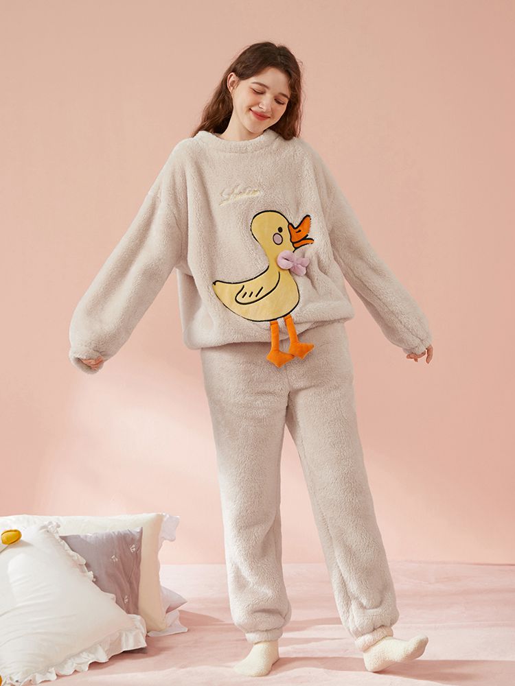 Duck Coral Velvet Couple Pajama Set