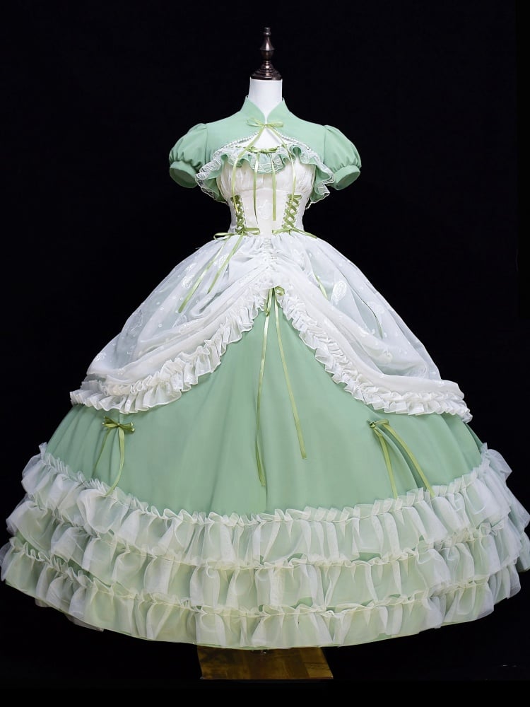 Disney Princess Vibes Ball Gown Green Long Lace-up Slim Waist Hime Dress