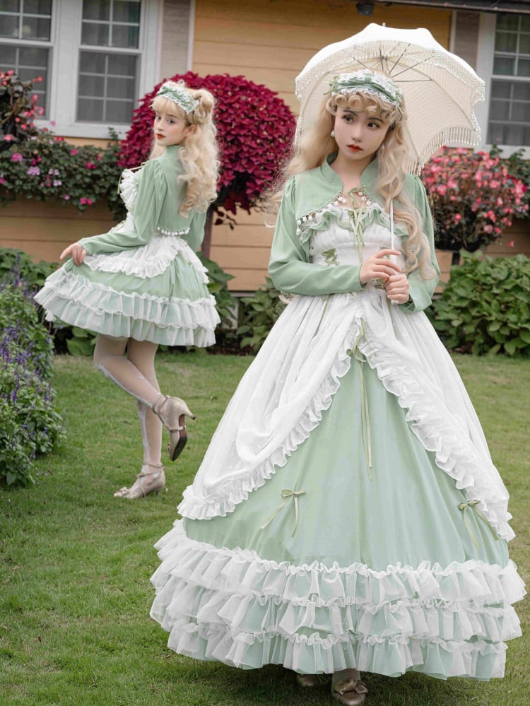Disney Princess Vibes Ball Gown Green Long Lace-up Slim Waist Hime Dress