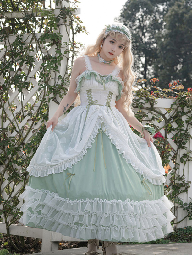 Disney Princess Vibes Ball Gown Green Long Lace-up Slim Waist Hime Dress