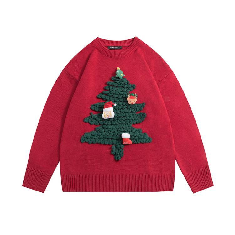 Christmas Tree Red Round Neck Sweater