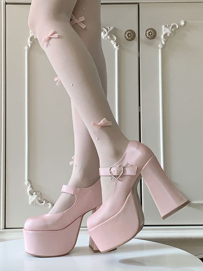 Pink Platform High Block Heel Elegant Mary Janes Shoes