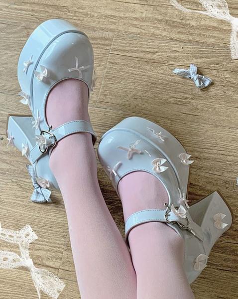 [$54.46]Pick Stars Blue Platform Mary Janes Lolita Shoes
