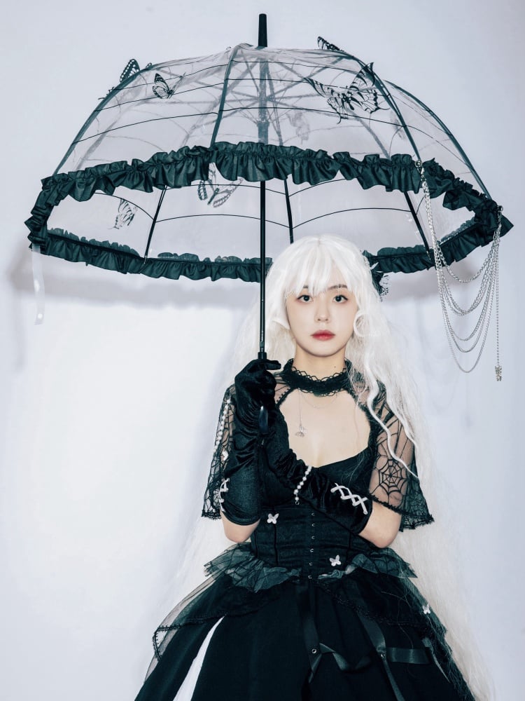 Cobweb and Butterfly Chain Decorated Gothic Lolita Umbrella
