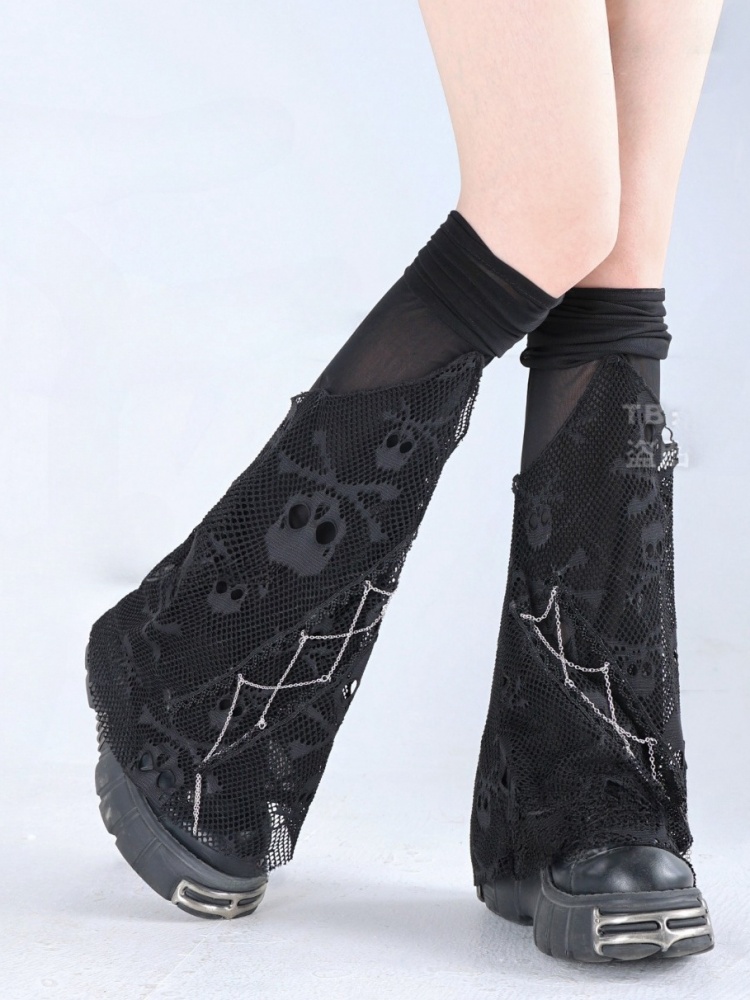 Chain Decorated Skeleton Pattern Black Leg Warmers