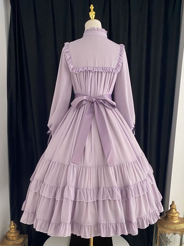 Princess Windsor Purple Short/Long Version Tiered Ruffles Long Sleeves Lolita OP