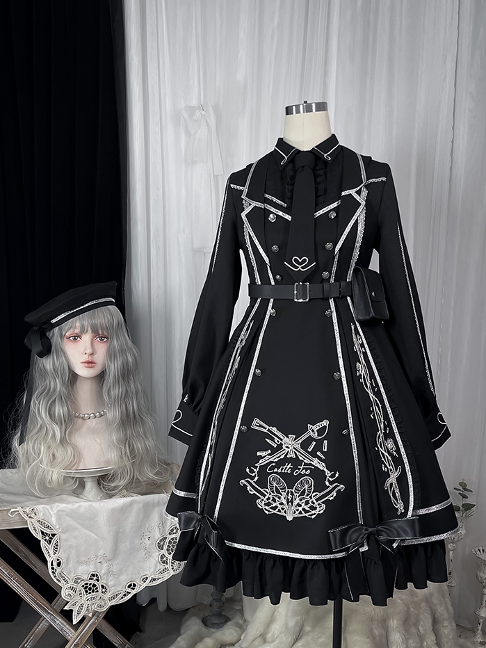 End the War Color Black and Silver Lolita JSK Set / Blazer + Shorts Ouji Lolita Set