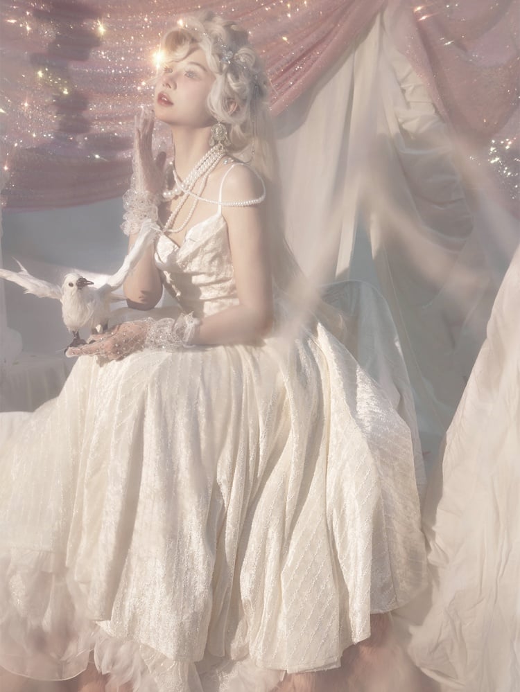 Vintage Girl White Velvet Cowl Neckline Slip Dress