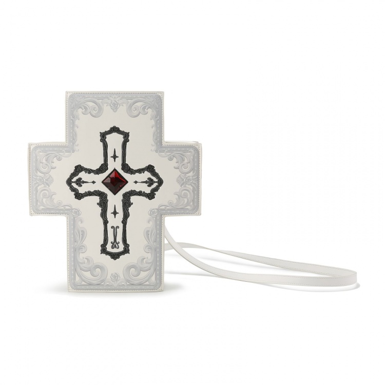 [$52.25]Bathory Cross Embroidery White Cross Shaped Bag