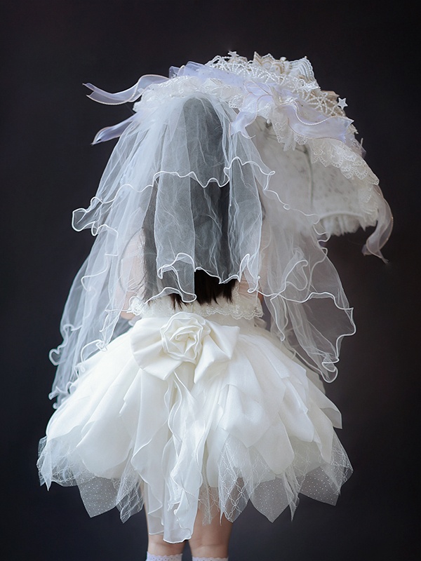 Lace Trim Bowknot Details Floral Design White Flower Girl Dress
