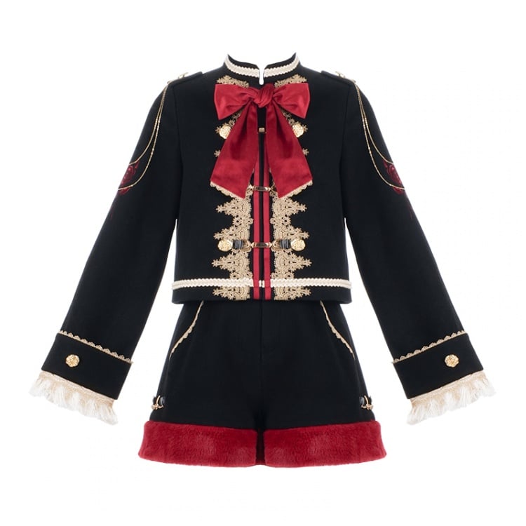 Letter and Poetry Black and Red Banded Collar Rose Embroidery Ouji Outerwear