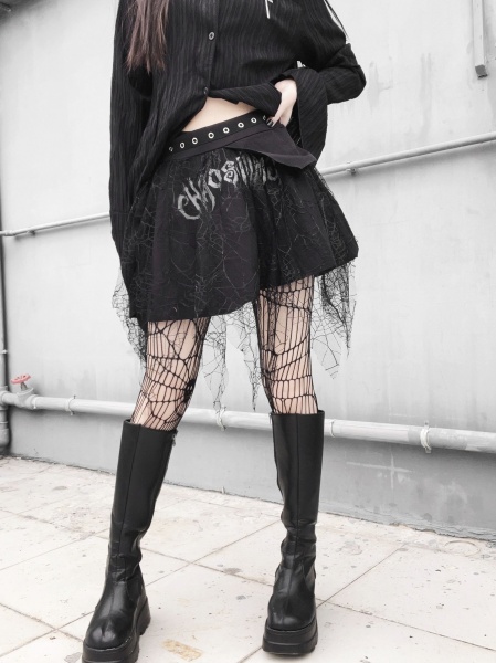 Black Handkerchief Hem Punk Ruffle Skirt
