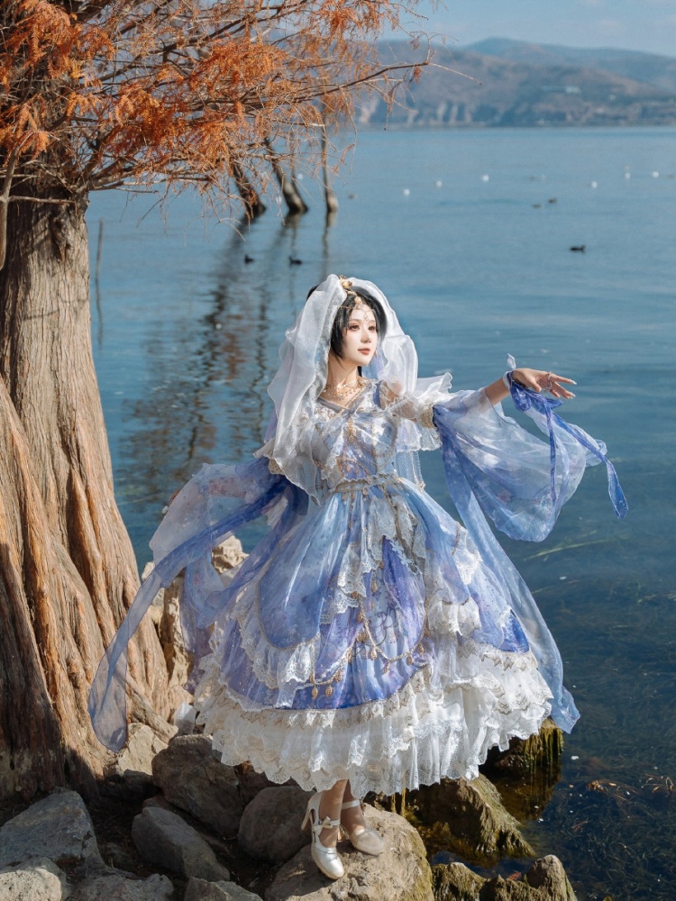 Purple Flower Fairy Princess Loilta Dress Floral Print Hime Lolita Full Set