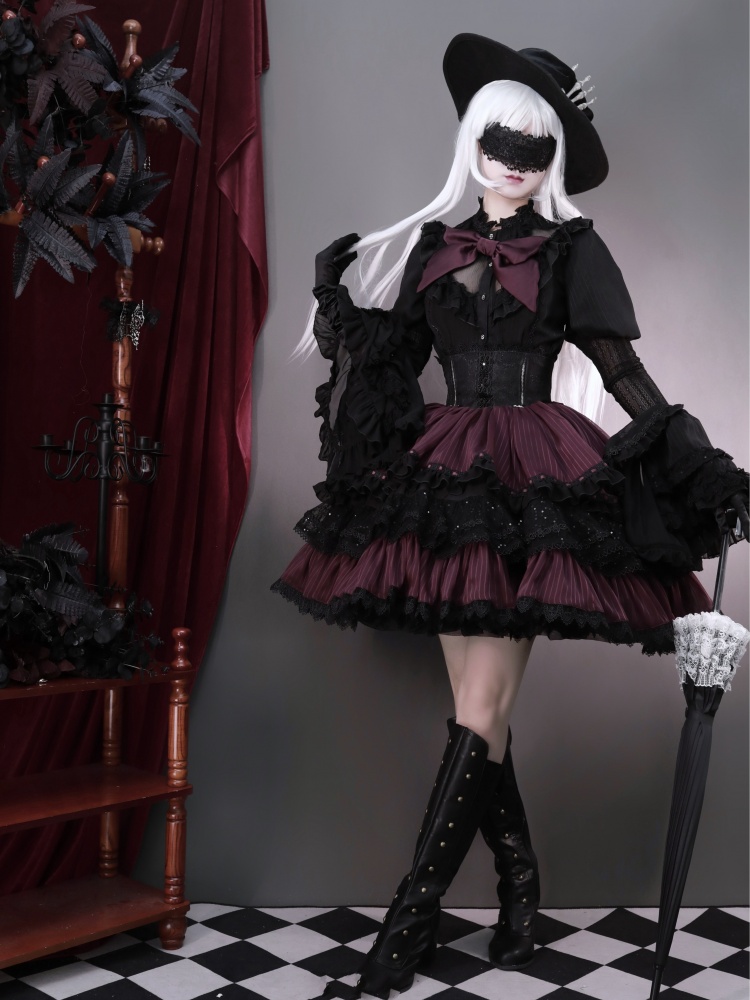 Black and Purple Ruffle Skirt Lolita SK