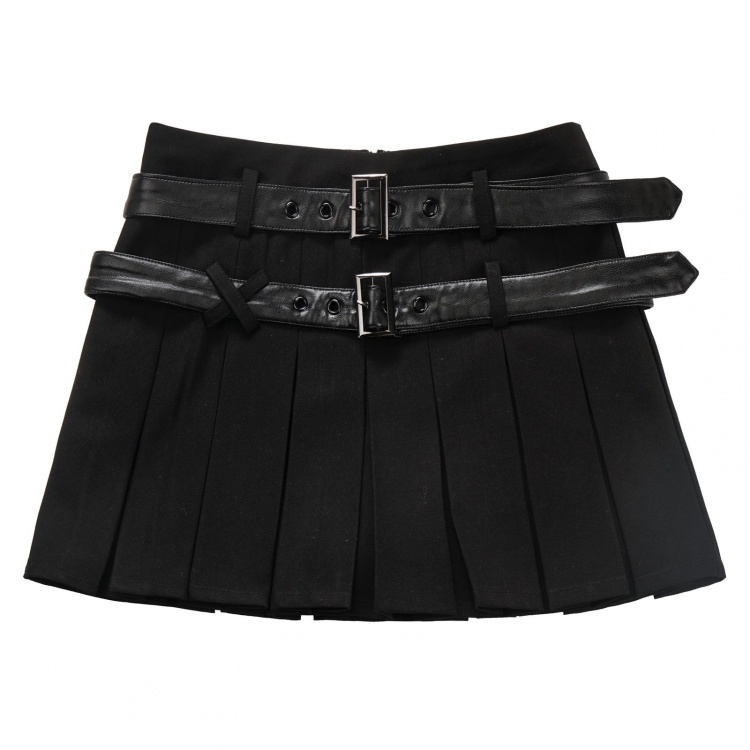 Black Pleated Skirt with Belts