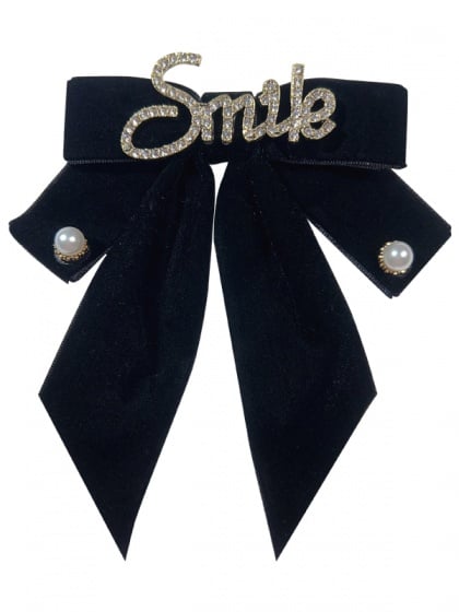 Devilinspired Rhinestoned Velvet Big Bow Brooch Wine Red / Black / Dark Green