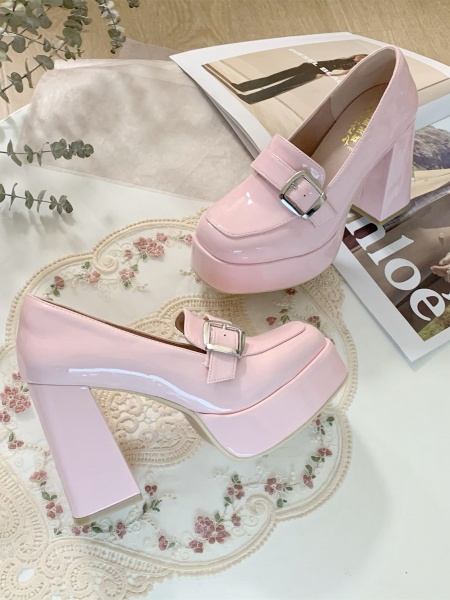 [$47.70]Pink Youth College High Block Heel Lolita Shoes