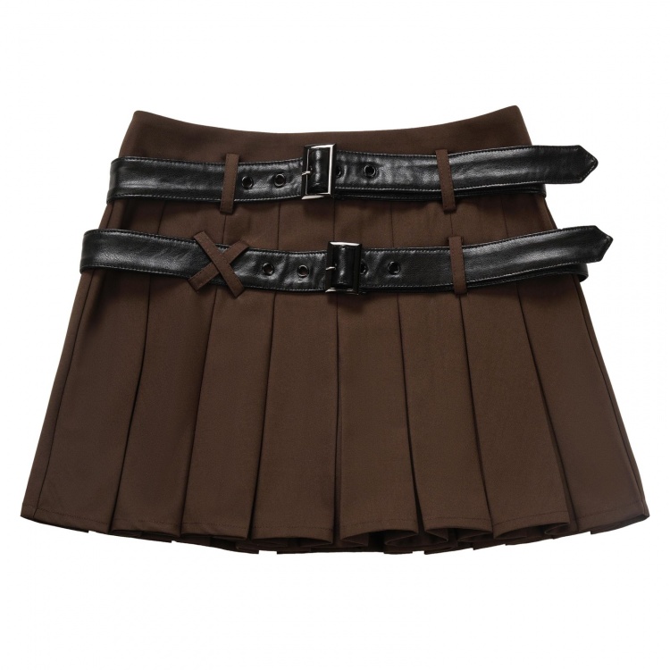 Camel Pleated Skirt with Belts