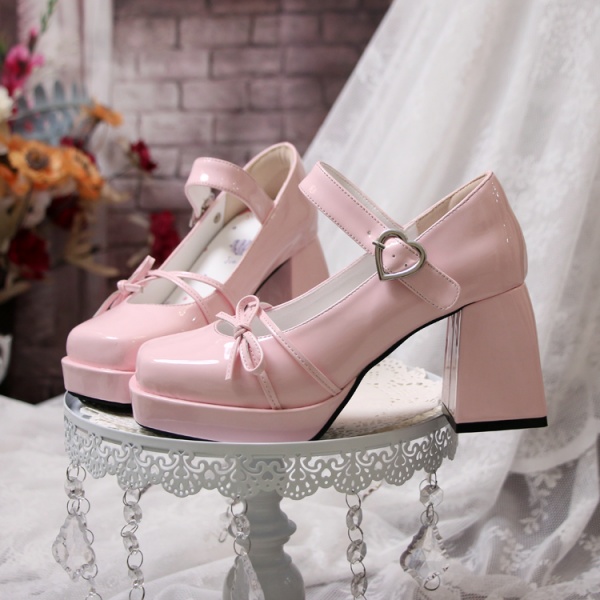 [$39.59]Pink High Block Heel Mary Janes