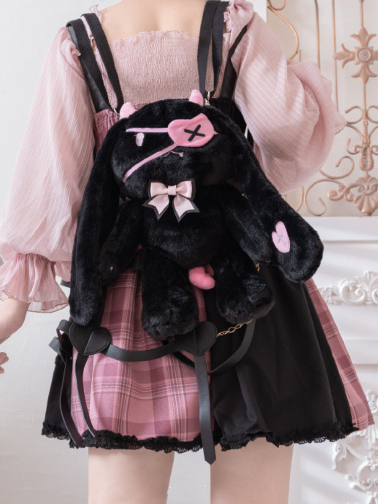 Devil Bunny Black and Pink Plush Bag