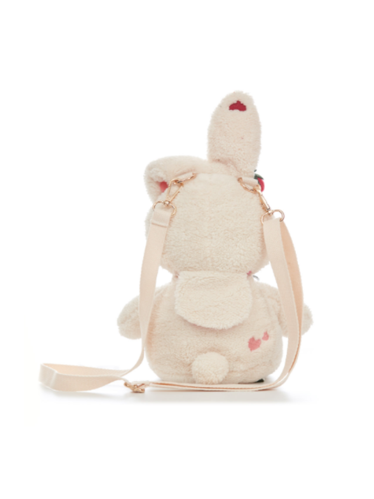 7.39]Strawberry Bow Details Plush Bunny Crossbody Bag in 2023