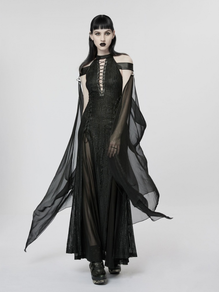 Elf Goth Black Maxi Dress Thigh-high Slit