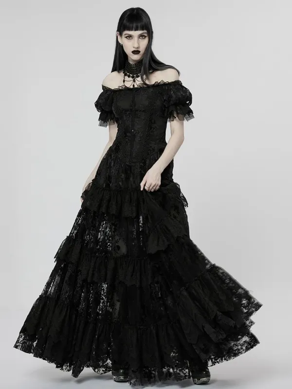 Goth Gorgeous Print Black Dress Gothic Wedding Dress