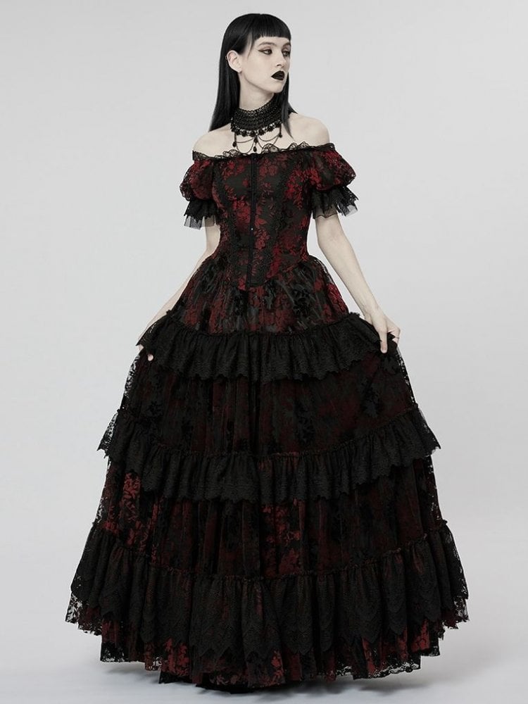 Goth Gorgeous Print  Dress Black and Red