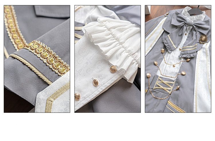 Gray and Gold Long Sleeves Shirt + Shorts + Cape Ouji Fashion Set