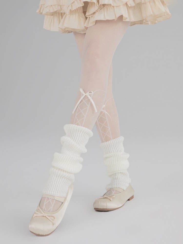 White / Pink / Gray Knitted Leg Warmers