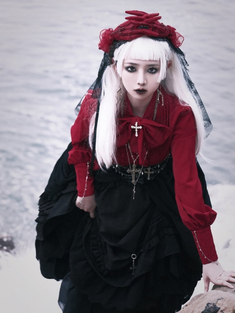 Gothic Red Shirt + Black Skirt Full Set