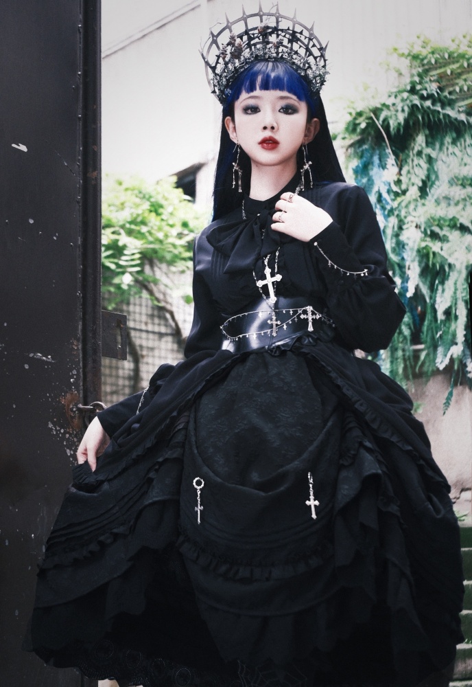 Gothic Black Shirt + Black Skirt Full Set