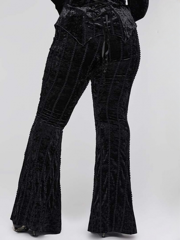 Punk Rave Black Gothic Vintage Dark Texture Jacquard Plus Size Long Flare  Pants for Women 