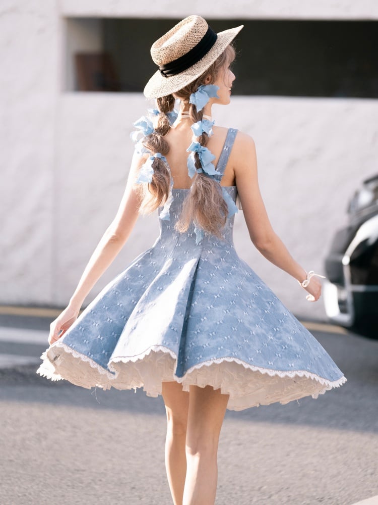 Blue Summer Denim Dress Daily Jumper Skirt