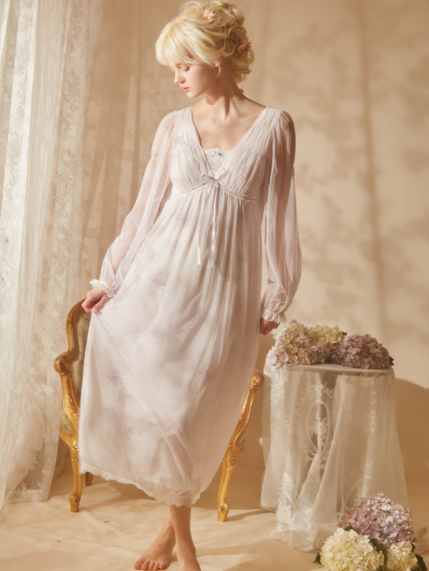 Wisteria Print Light Purple Tulle Nightgown