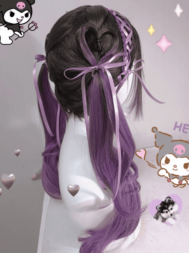 Kuromi Purple Braided Synthetic Wig Pre-styled Kawaii Wig