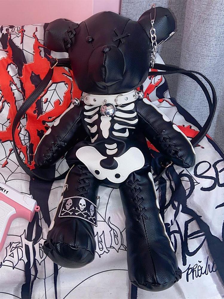 Bags, Gothic Halloween Black Bear Skeleton Backpack Plush Plushie Backpack