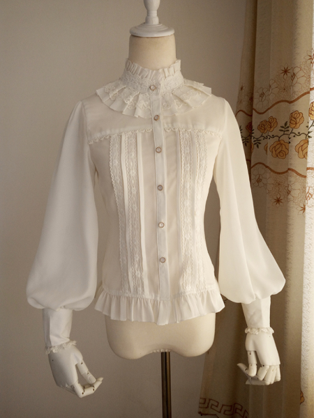 Vintage High Neck Leg-of-mutton Sleeves Lolita Shirt