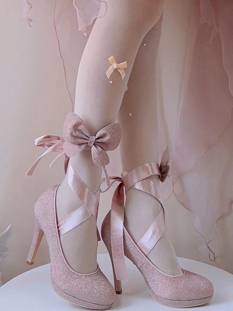Pink Spike Heel Platform Sandals Butterfly Decor High Heel Open Toe Sh –  AMAIO