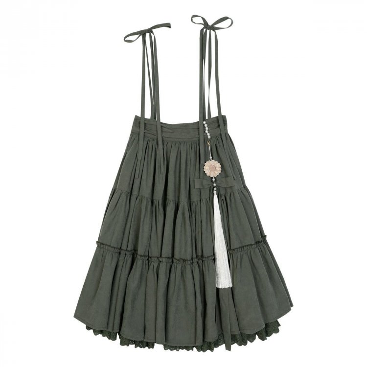 Sunflowers Appointment Color Green Lolita Overall Skirt