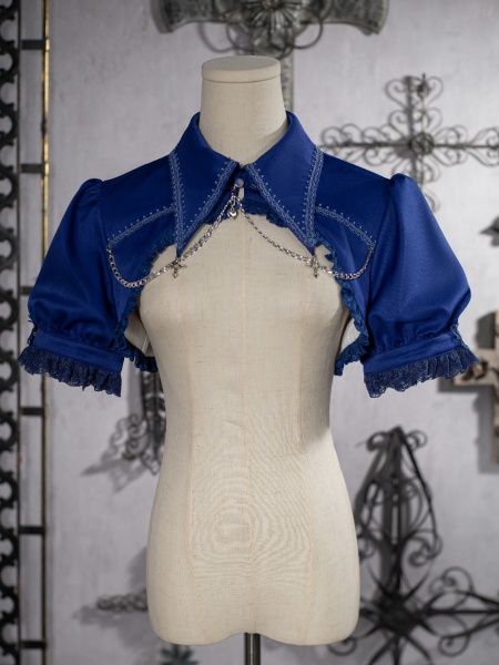 [£23.06]Clearance-Size M for Bust 96CM Blue Gothic Chain Details Bolero
