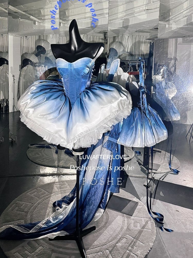 Blue White Ombre Balletcore Corset Dress