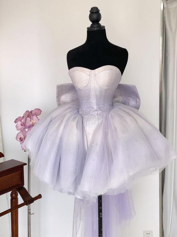 StellaLou Purple Ombre Balletcore Tube Dress with Big Bow Train
