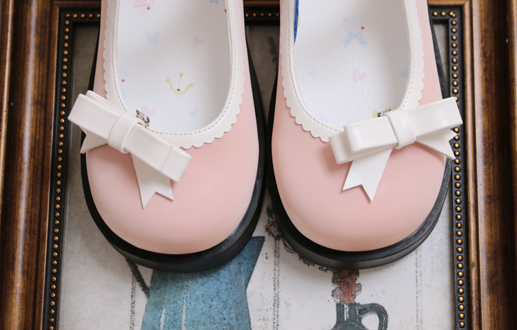 Bow Accents Pink and White Cute Mary Janes