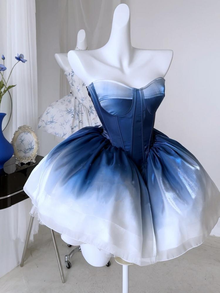 Blue White Ombre Balletcore Corset Dress