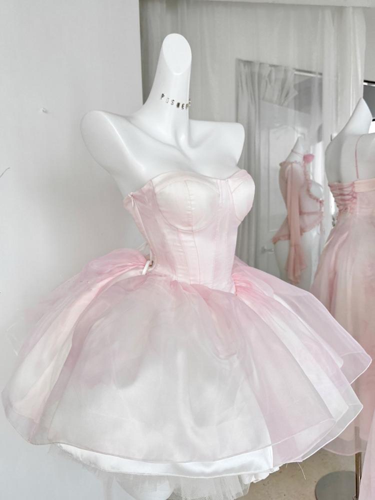 Light Pink Ombre Basque Waist Ballet Corset Dress Princess Birthday Dress