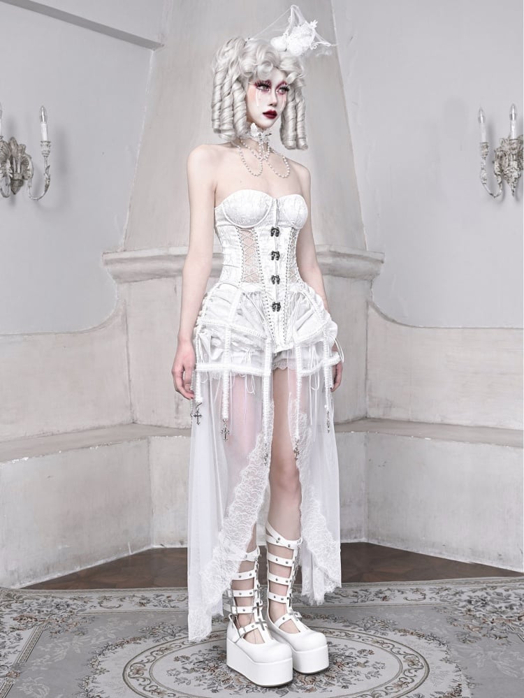 Birdcage Skirt and Bustier Corset Set White Goth Style