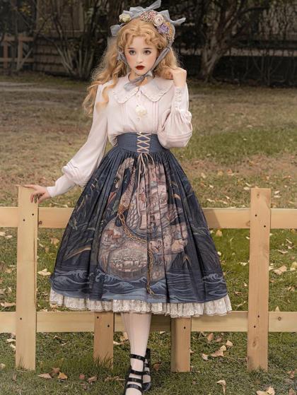 Autumn in Tuscany Dark Blue Swan Chessboard Print Lolita SK